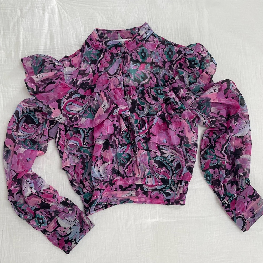 Zara women’s XS Long Sleeve Crop Top Ruffles & Buttons NWT